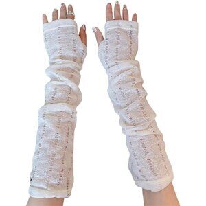 Women's Loose White Vintage Cosplay Party Sequins Hook Fingerless Long Gloves